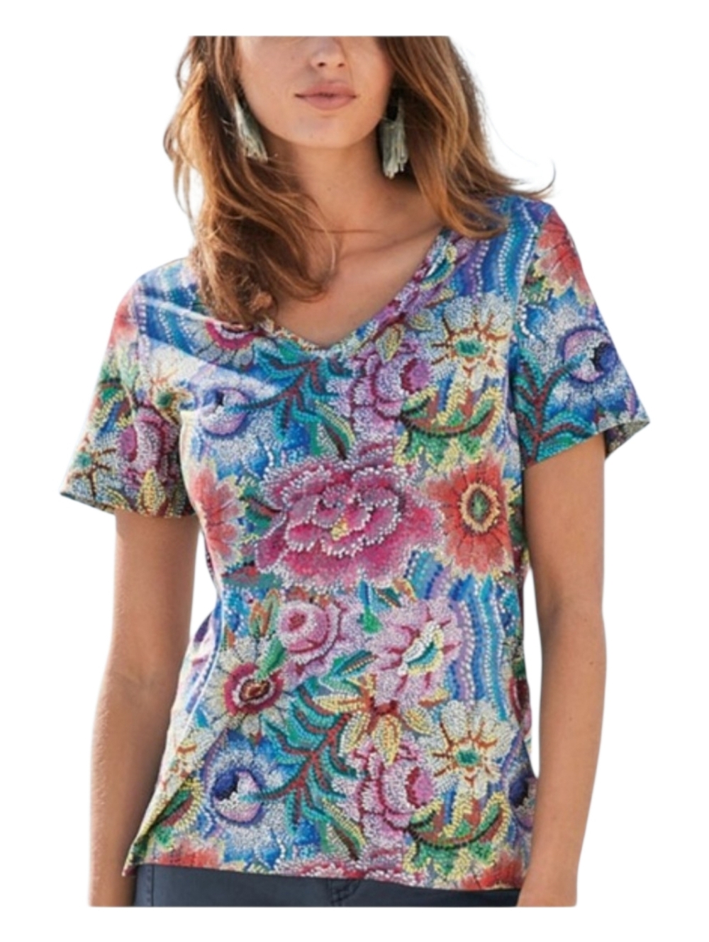 Peruvian Connection Womens Floral Print Kaffee Fasset Pima Cotton Top XS